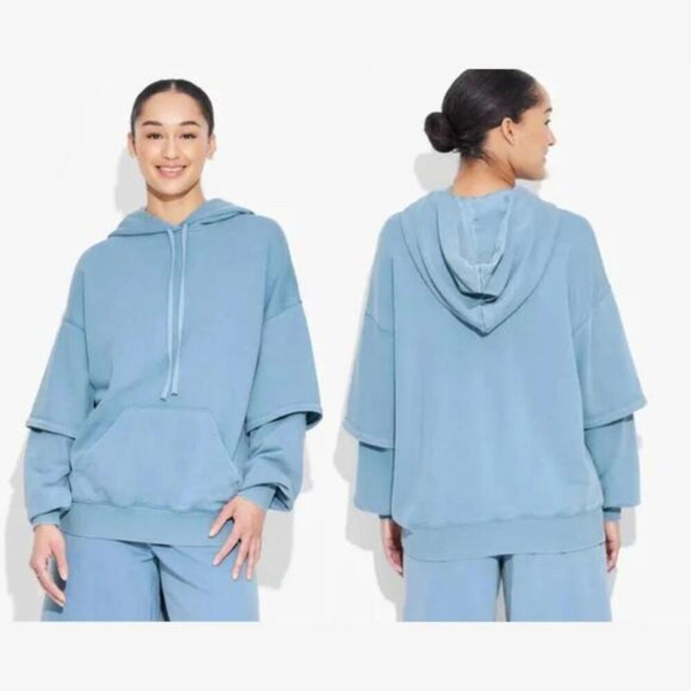 Wild Fable Women's Layered Sleeve‎ Hooded Sweatshirt Blue Size Small